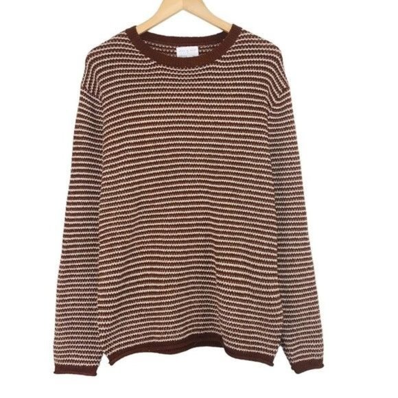 DAY & AGE Contrasting Knit Pullover Sweater in Rust Brown Stripe Size Small NWOT - Picture 2 of 7